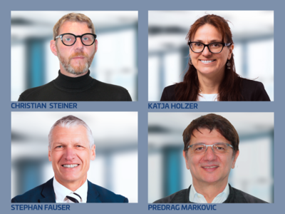 Portraits von Christian Steiner, Katja Holzer, Stephan Fauser und Predrag Markovic