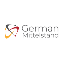 Der Schriftzug German Mittelstande und das dazugehörige Logo auf weißem Hintergrund.