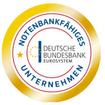 Goldener, kreisförmig umrandeter Siegel der Deutschen Bundesbank mit der Aufschrift „NOTENBANKFÄHIGES UNTERNEHMEN“